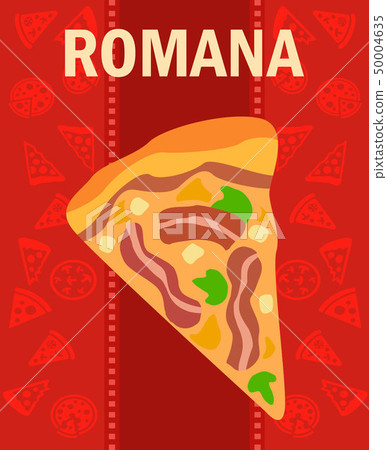 Delicious Romana Pizza Slice Flat Vector Poster Delicious Romana Pizza Slice Flat Vector Poster 50004635