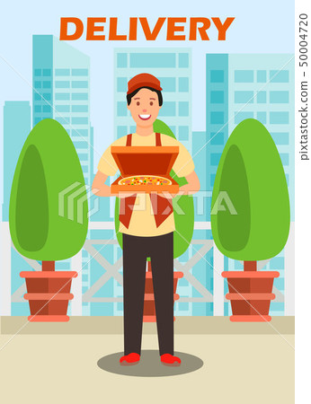 Courier Carrying Pizza Box Vector Illustration Courier Carrying Pizza Box Vector Illustration 50004720