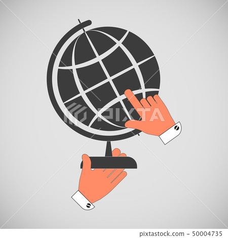 Icon globe, earth layout with a stand in the hands Icon globe, earth layout with a stand in the hands 50004735