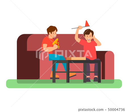 Friends Eating Pizza Color Vector Illustration Friends Eating Pizza Color Vector Illustration 50004736