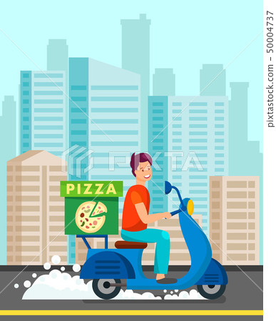 Courier Delivering Dinner to Customer Illustration Courier Delivering Dinner to Customer Illustration 50004737