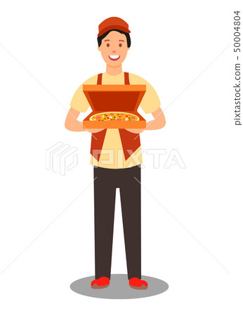 Pizza Courier Holding Order Vector Illustration Pizza Courier Holding Order Vector Illustration 50004804