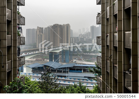 Chongqing apartment buildings in the fog 50005544