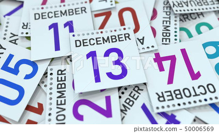 Calendar leaf with December 13 date, 3D rendering Calendar leaf with December 13 date, 3D rendering 50006569
