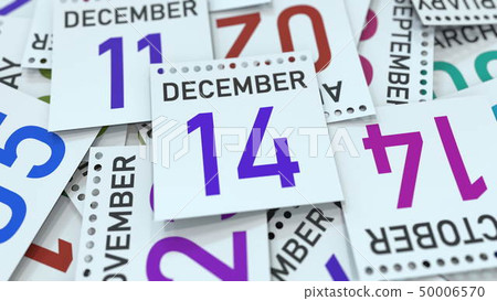 December 14 date on calendar page. 3D rendering 50006570