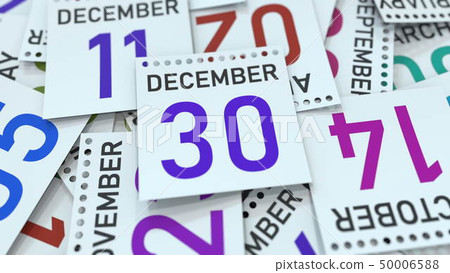 December 30 date on calendar leaf. 3D rendering 50006588