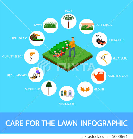 Banner Care for the Lawn Infographic Isometric. 50006641