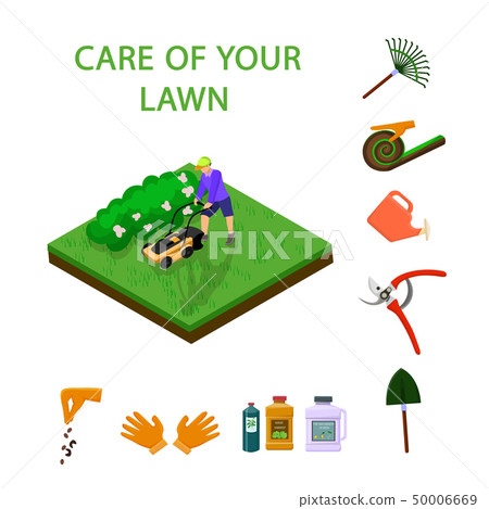 Vector Illustration Care of the Lawn Isometric. Vector Illustration Care of the Lawn Isometric. 50006669