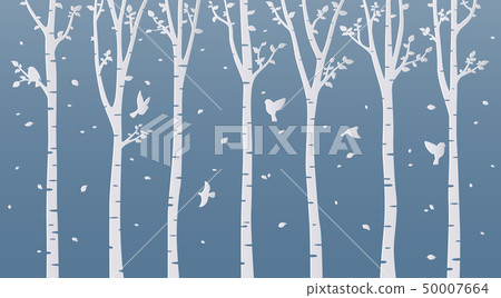 Paper art birch tree on blue background 50007664