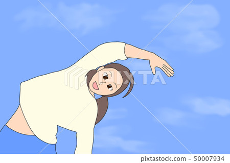 Girls exercising in the blue sky 50007934