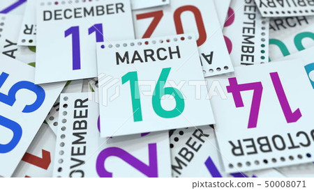 March 16 date on emphasized calendar page, 3D rendering 50008071