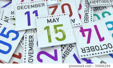 May 15 date on calendar leaf. 3D rendering May 15 date on calendar leaf. 3D rendering 50008164