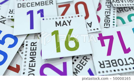 Calendar page shows May 16 date. 3D rendering Calendar page shows May 16 date. 3D rendering 50008165