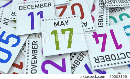 Calendar page shows May 17 date, 3D rendering Calendar page shows May 17 date, 3D rendering 50008166