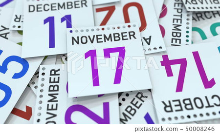 November 17 date on calendar leaf. 3D rendering 50008246