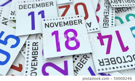 November 18 date on calendar leaf. 3D rendering 50008248