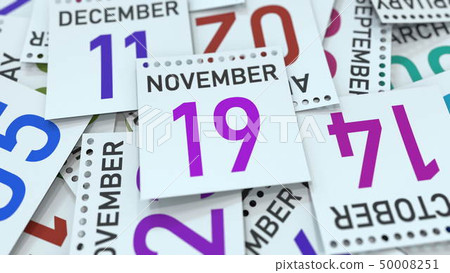 November 19 date on calendar leaf among other leaves, 3D rendering 50008251