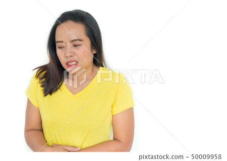 Woman stomach ache health care concept on white Woman stomach ache health care concept on white 50009958