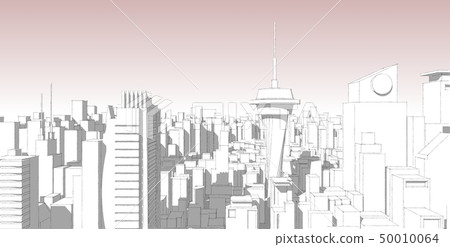 Panorama cityscape Sketch. Architecture sketch - 50010064