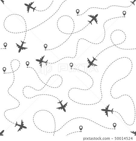 Airplane routes with dotted line, seamless pattern 50014524