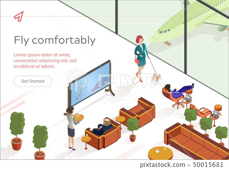 Flat Fly Comfortably First Class Lounge Isometric. 50015681