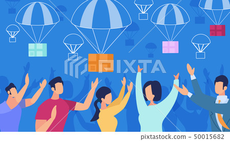 People Catch Parcel Boxes Fall with Parachutes People Catch Parcel Boxes Fall with Parachutes 50015682