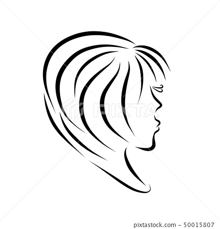 Girl With A Short Fluffy Haircut And Bangs Long Stock