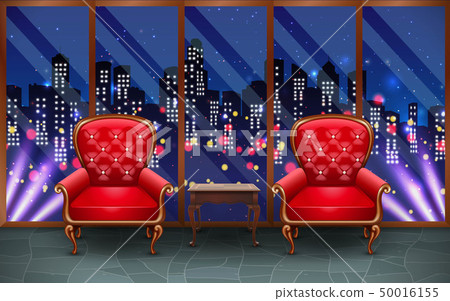 red chairs and wooden table in the living room in red chairs and wooden table in the living room in 50016155