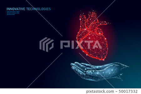 Low poly heart health day. Global cardiac awareness medicine banner anatomical health blood system 50017332