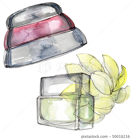 Hat and perfume sketch glamour illustration in a watercolor style isolated element. Watercolour 50018216