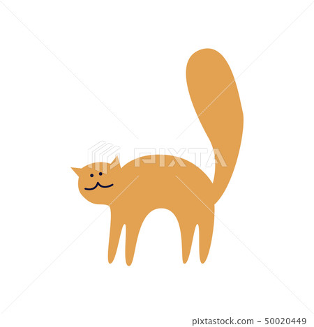 Cute ginger cat stands arched back flat cartoon style 50020449
