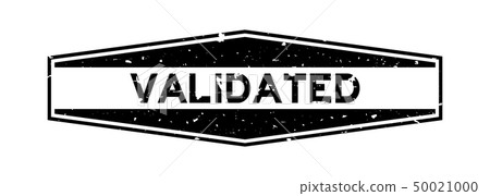 Grunge black validated word hexagon rubber stamp 50021000