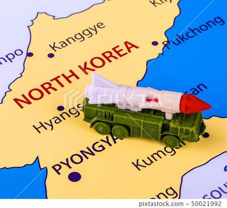Map of North Korea with a military machine 50021992