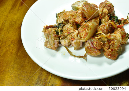 spicy stir fried pork leg with eggplant curry spicy stir fried pork leg with eggplant curry 50022994