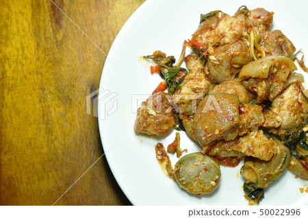 spicy stir fried pork leg with eggplant curry spicy stir fried pork leg with eggplant curry 50022996