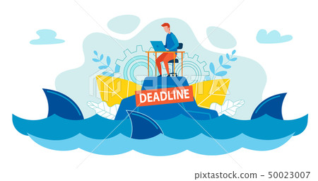 Office Worker Swims among Sharks in Ocean or Sea. Office Worker Swims among Sharks in Ocean or Sea. 50023007