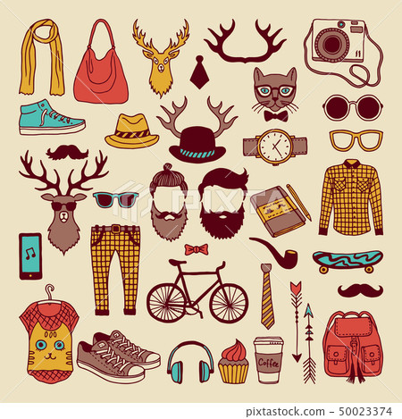 Modern graphic elements in hand drawn style. Fashioned hipsters culture icon set Modern graphic elements in hand drawn style. Fashioned hipsters culture icon set 50023374