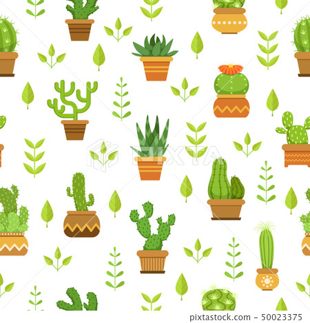 Desert plants with flowers. Cactus in pots. Vector seamless pattern Desert plants with flowers. Cactus in pots. Vector seamless pattern 50023375