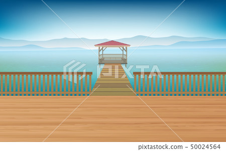 wooden pavilion in the river	 50024564