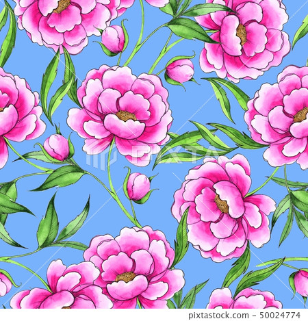 Seamless pattern with hand drawn pink flowers - Stock Illustration ...