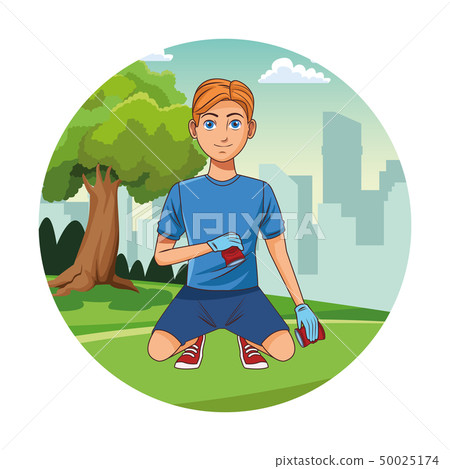 Park cleaning volunteer boy cartoon Park cleaning volunteer boy cartoon 50025174