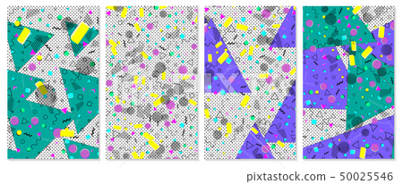 Set of memphis pattern. Pop art color background. 50025546