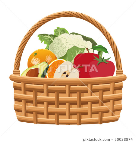 wicker basket with fruit and vegetables wicker basket with fruit and vegetables 50028874