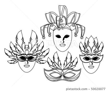 set of masks and feathers black and white set of masks and feathers black and white 50028877