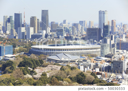 東京新國家體育場正在建設中（2019年4月3日拍攝） 50030333