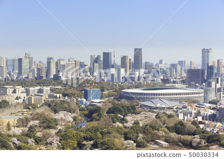 東京新國家體育場正在建設中（2019年4月3日拍攝） 50030334