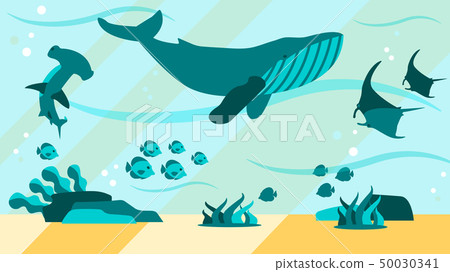 Underwater Aquamarine Life Flat Abstract Banner 50030341