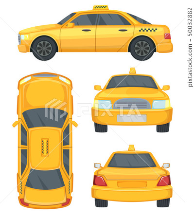 Different views of taxi yellow car. Automobile isolated on white, vector illustrations 50032882