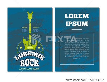 Vector card flyer with retro rock music, sound record studio club logo, badge with guitar 50033134