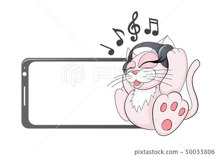 Cat in headphones listening to favorite music pet meloman funny vector Cat in headphones listening to favorite music pet meloman funny vector 50033806